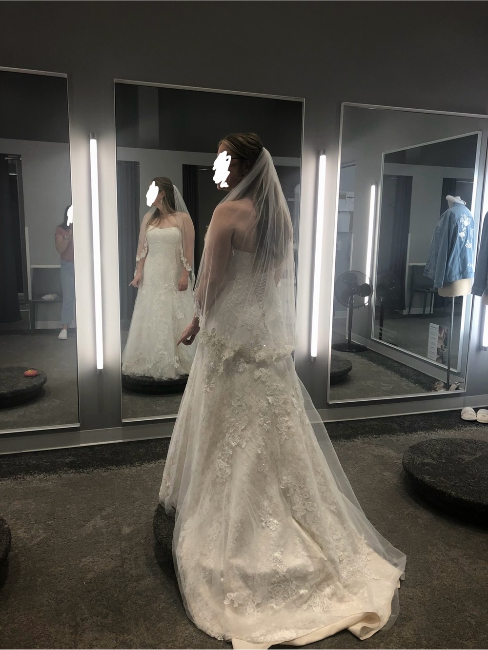 David's Bridal Strapless Lace Appliqué A-Line Wedding Dress in Ivory - Picture 2 of 4